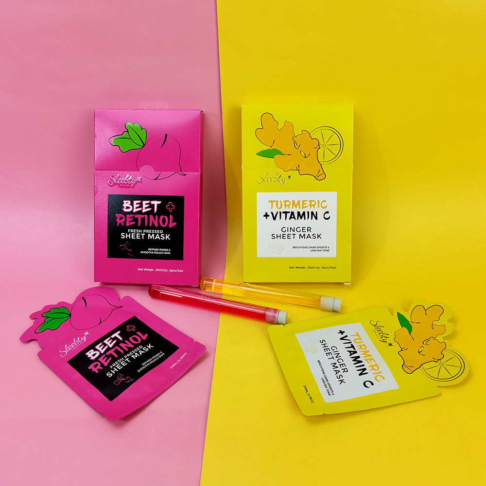 SLEEBTY BEAUTY Beet and Turmeric + Vitamin C Fresh Pressed Sheet Mask Duo