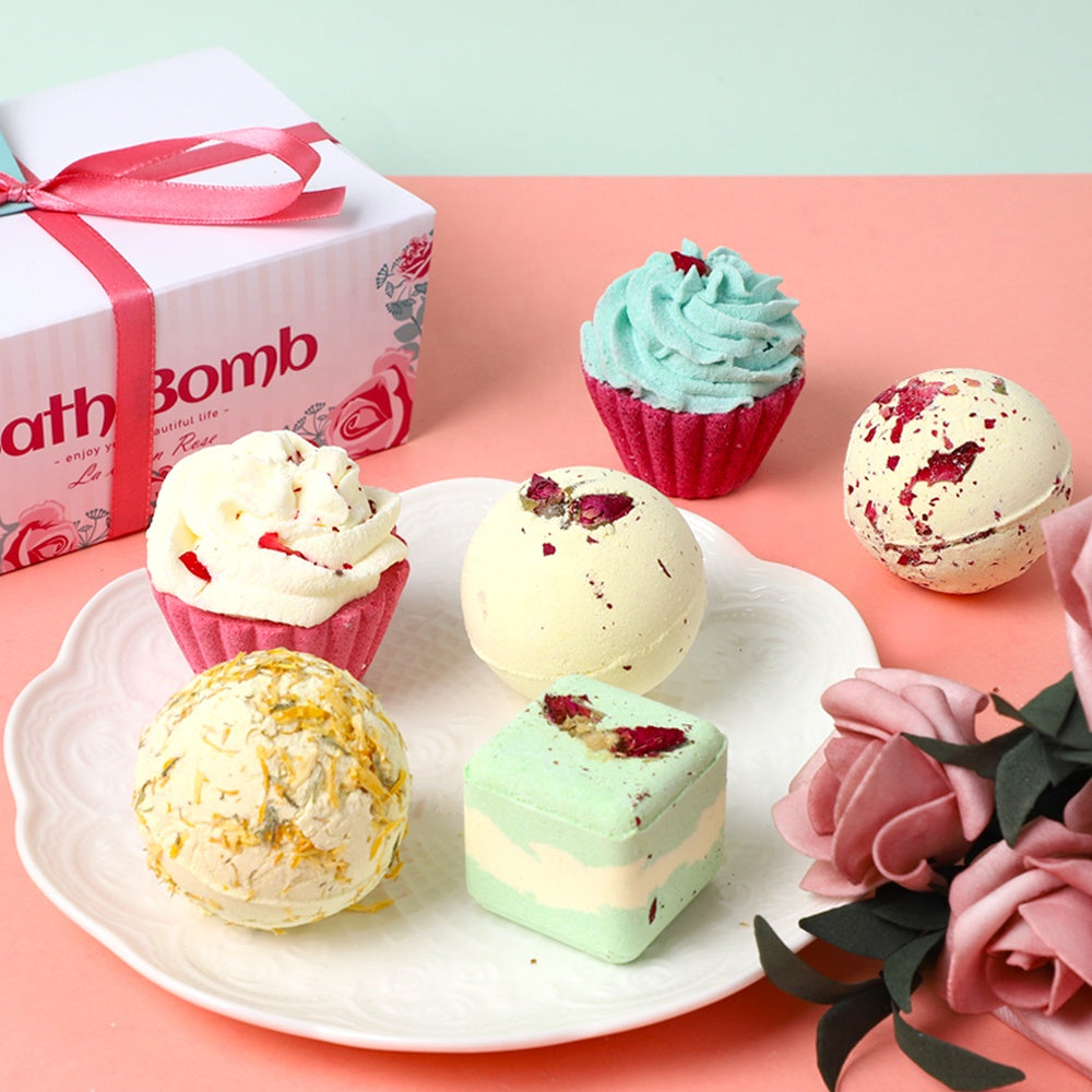 PRIMEBEAUTY Bath Bomb Cupcake Gift Set Rose Mint