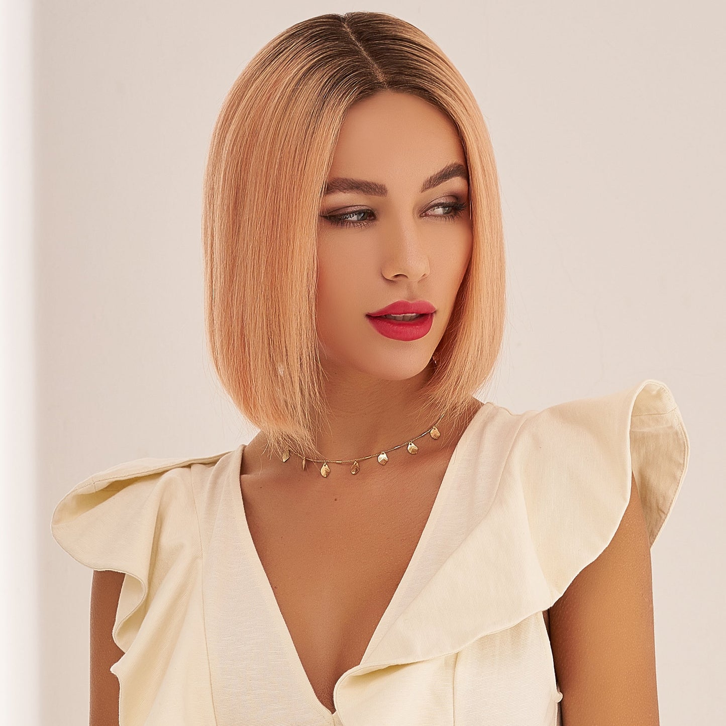 Remy Hair Bob Wig Rose Gold
