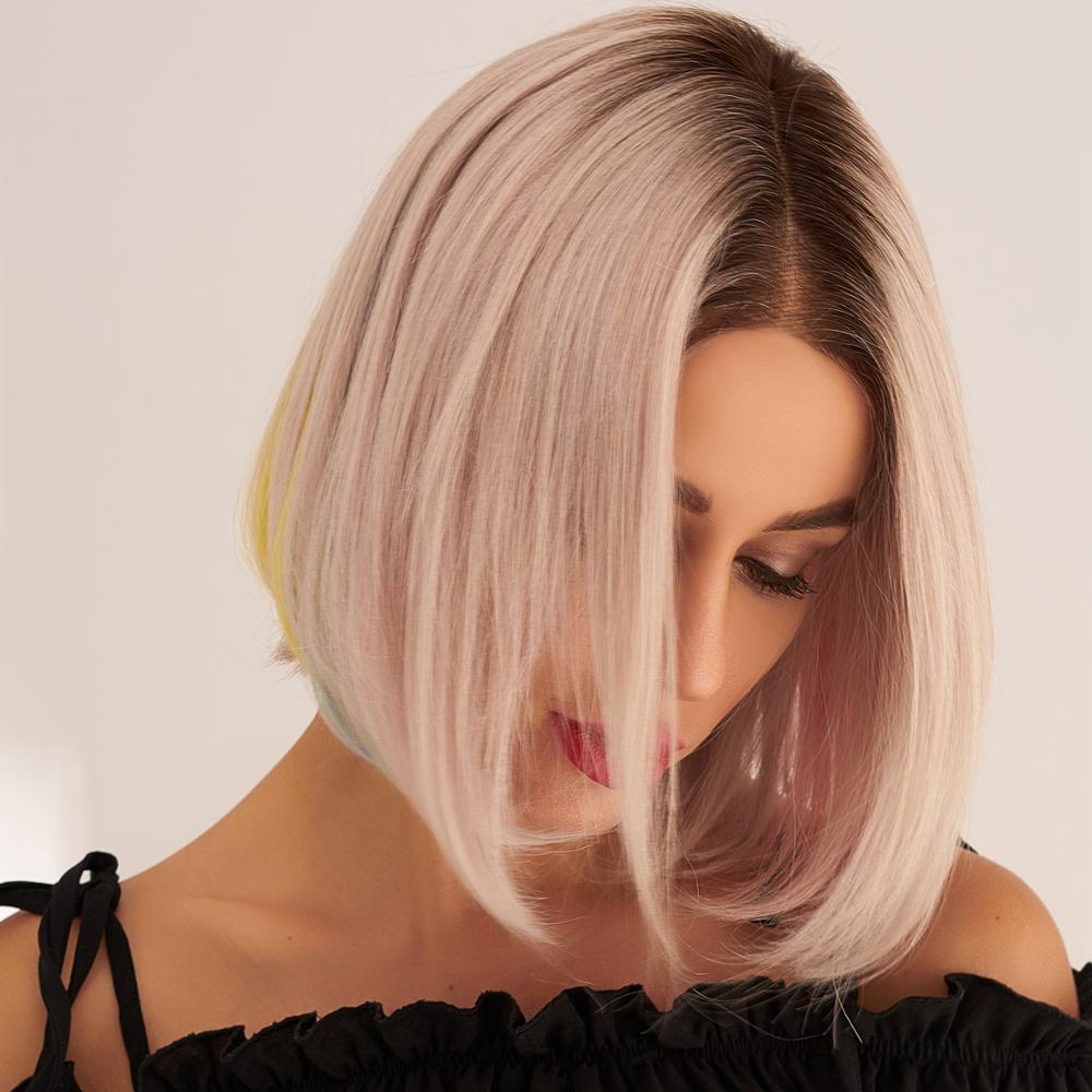 Remy Hair Bob Wig Silver Rainbow