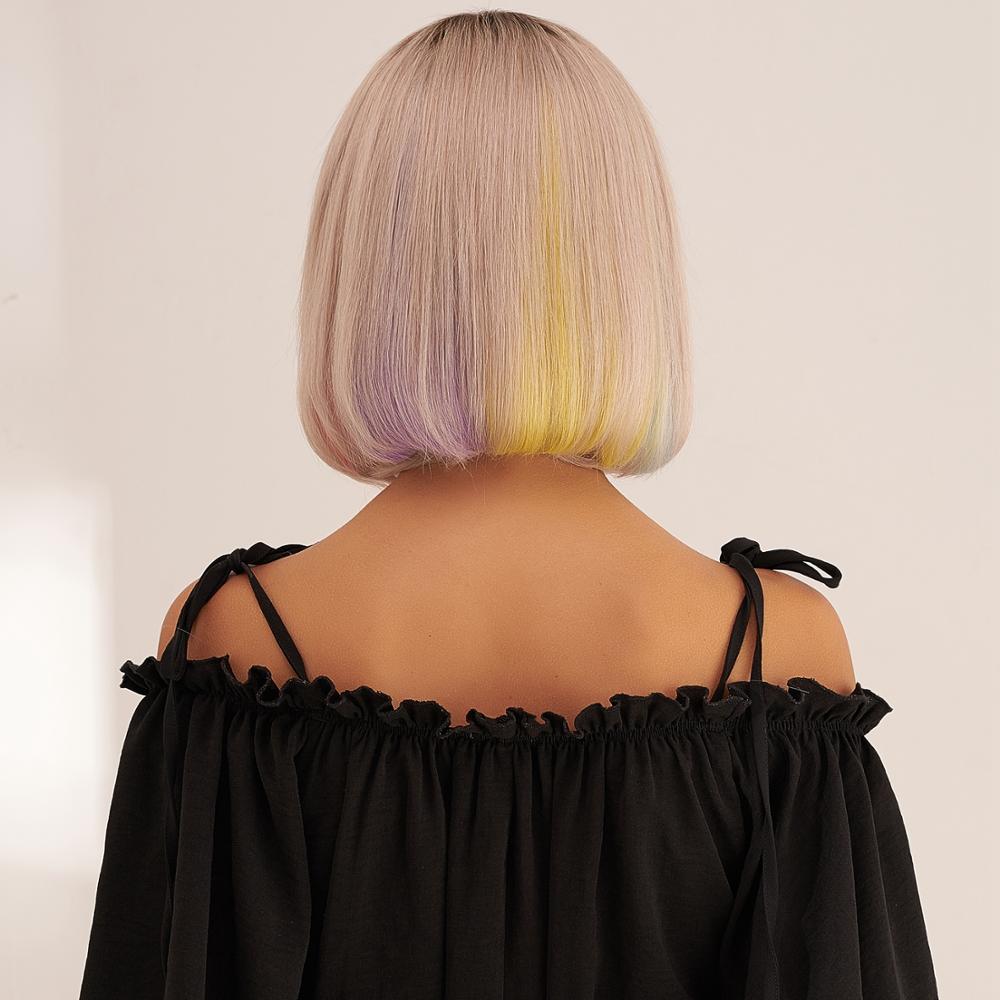 Remy Hair Bob Wig Silver Rainbow