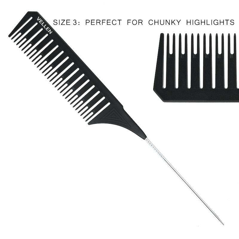 VELLEN HAIR Highlighting Comb Set - 3 Pack Black