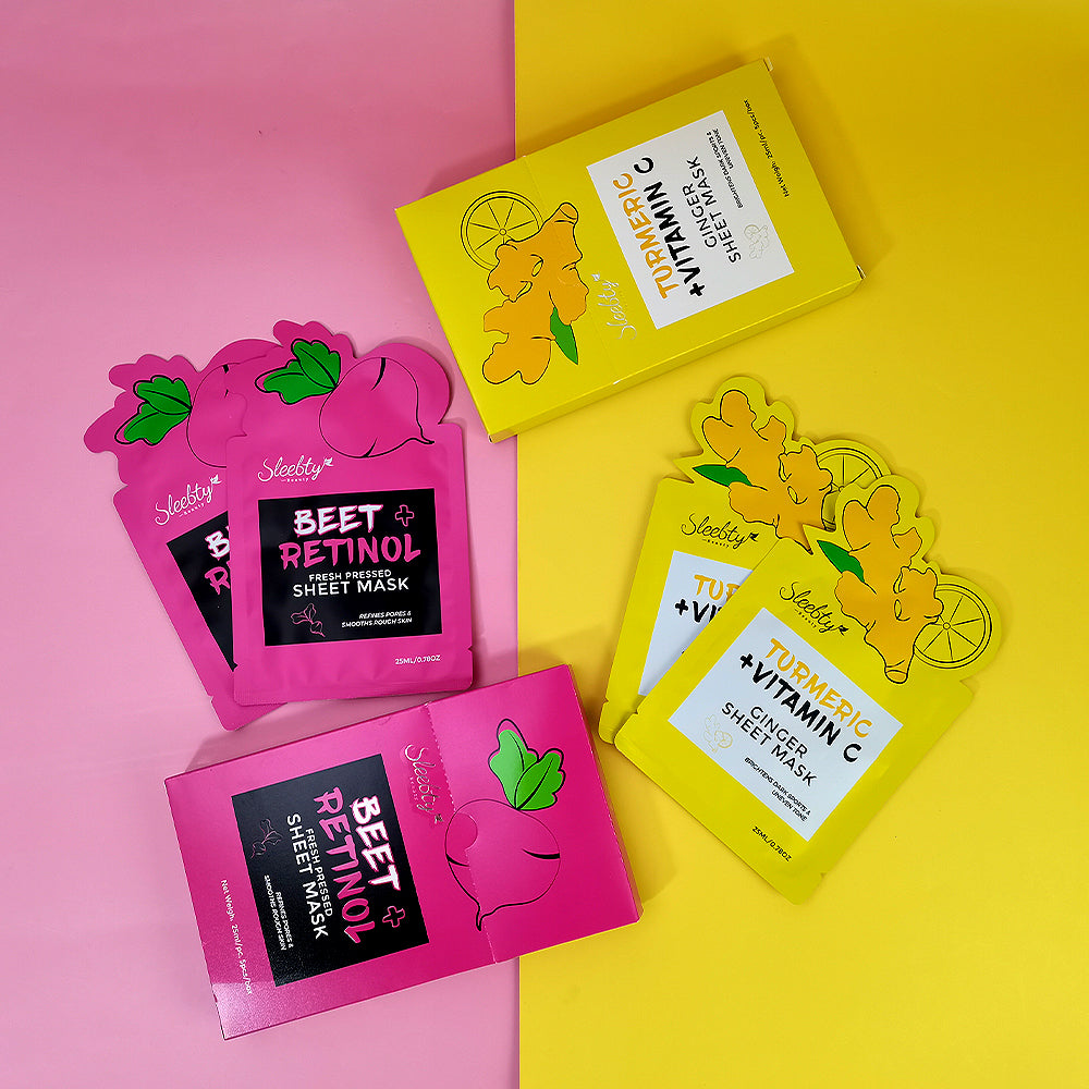 SLEEBTY BEAUTY Beet and Turmeric + Vitamin C Fresh Pressed Sheet Mask Duo