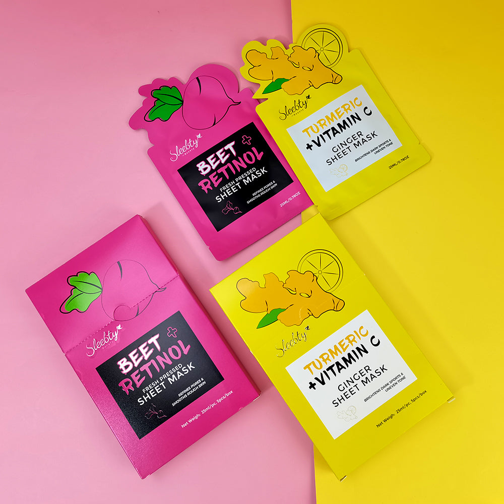 SLEEBTY BEAUTY Beet and Turmeric + Vitamin C Fresh Pressed Sheet Mask Duo