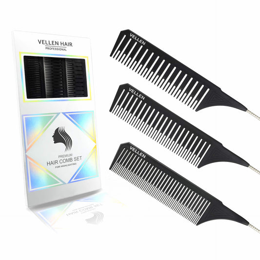 VELLEN HAIR Highlighting Comb Set - 3 Pack Black